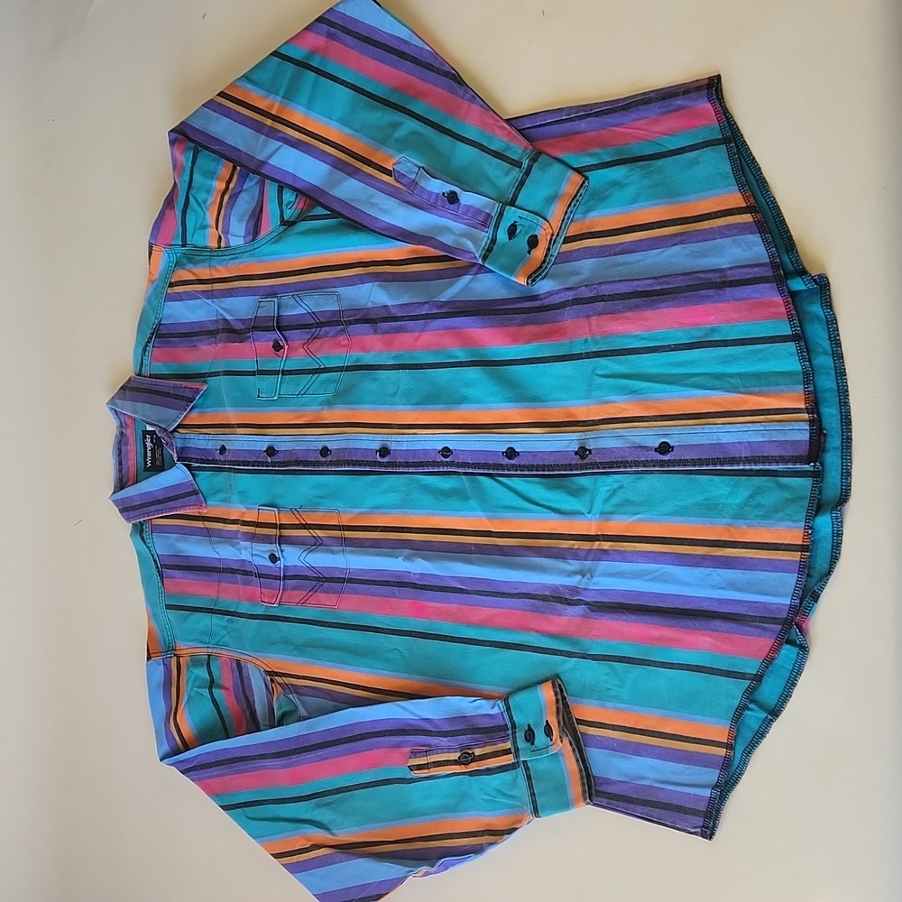 Wrangler Brushpopper X-long tails Western Rodeo Striped Cowboy Shirt 18-38 VTG